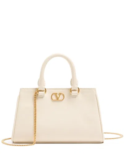 Valentino Garavani V Logo Signature Leather Mini Bag In Avorio