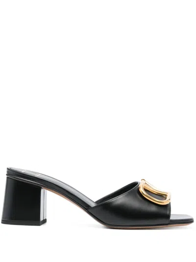 Valentino Garavani Vlogo Signature Slide Sandal In Calfskin 60mm Woman Black 41.5 In Multi