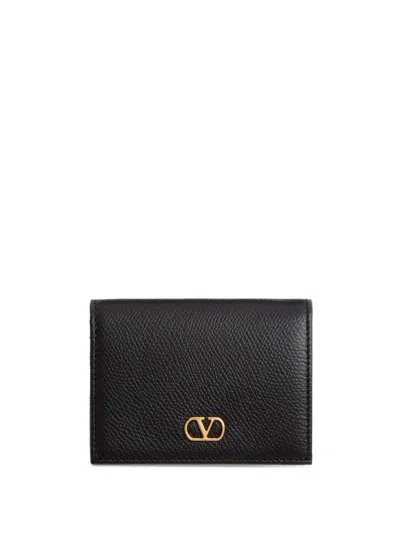 Valentino Garavani V Logo Signature Leather Wallet In Black