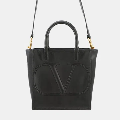 Pre-owned Valentino Garavani Garavani V Logo Walk 2-way Bag Black Leather Size Small
