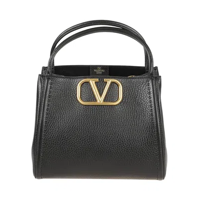 Valentino Garavani V Plaque Double Top Handle Tote In Black