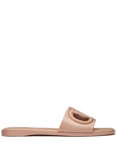 Valentino Garavani Women's Vlogo Cut-out Leather Slides In Powder