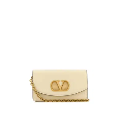 Valentino Garavani Ivory Leather Vlogo Signature Shoulder Bag In Neutral
