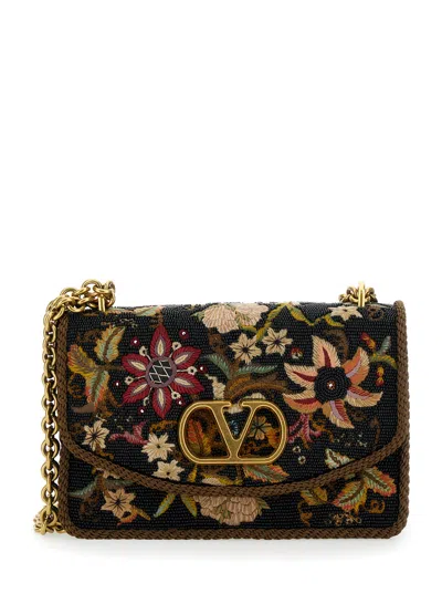 Valentino Garavani 'vain' Multicolor Shoulder Bag With All-over Floral Print And Vlogo In Fabric Wom