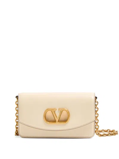 Valentino Garavani Vain Small Leather Clutch In Neutral
