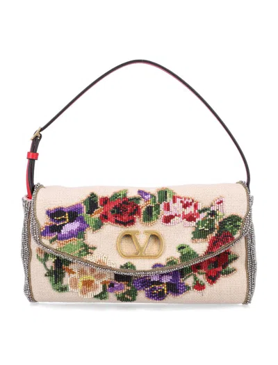 Valentino Garavani Vain Soft Embroidered Linen Small Shoulder Bag In Multi