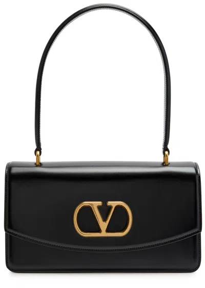 Valentino Garavani Vain Vlogo Leather Shoulder Bag In Black