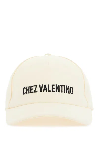 Valentino Garavani Ivory Cotton Baseball Cap With Adjustable Embroidered Logo In Beige