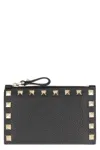 Valentino Rockstud Leather Card Holder In Black