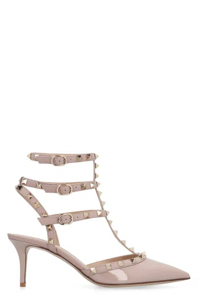 Valentino Garavani Rockstud Patent Leather Slingback Pumps In Neutral