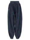 Valentino Garavani Balloon Fit Chambray Cotton Denim Pants In Blue