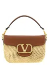 Valentino Garavani  Garavani Alltime Shoulder Bag In Raffia And Grainy Calfskin With Ribbon In Brown