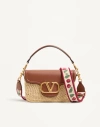 Valentino Garavani  Garavani Alltime Shoulder Bag In Raffia And Grainy Calfskin With Ribbon In Yellow