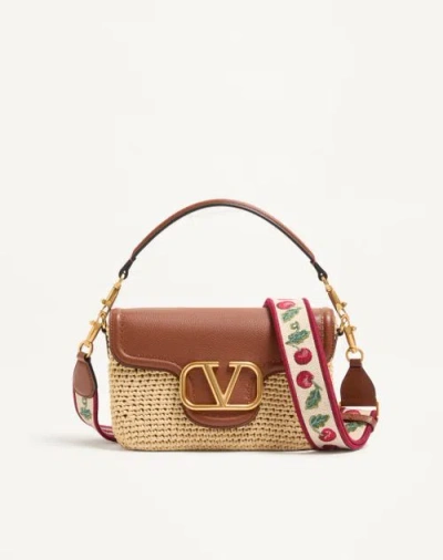 Valentino Garavani Alltime Shoulder Bag In Raffia And Grainy Calfskin With Ribbon