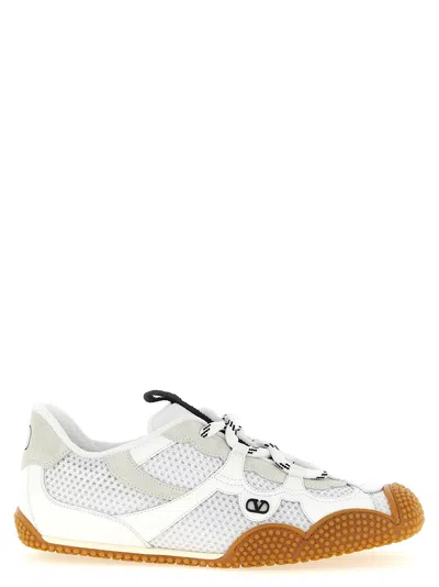 Valentino Garavani Amphibia Sneaker In Rubberised Calfskin And Split Leather Woman White 41