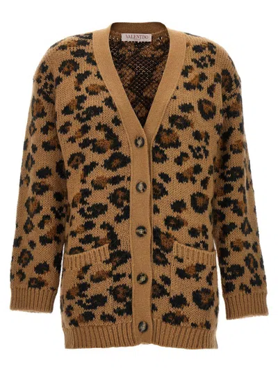 Valentino Leopard-intarsia V-neck Cardigan In Brown