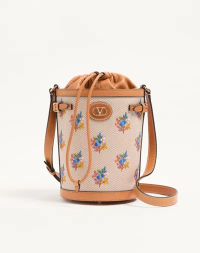 Valentino Garavani Antibes Canvas Embroidered Medium Bucket Bag Woman Natural/mul