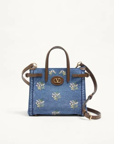 Valentino Garavani Petit Cabas  Antibes Brodé En Denim Femme Denim Uni In Blue