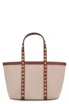 Valentino Rockstud Medium Canvas Tote Bag In Beige