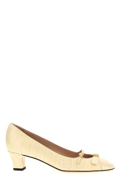 Valentino Garavani Butter White Crocodile Effect Leather Pumps With Medium Heel