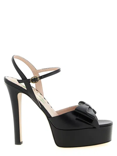 Valentino Garavani Bow-embellished Platform Leather Heels In Black
