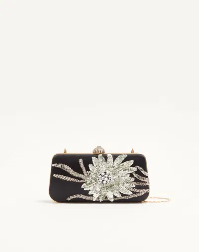 Valentino Garavani Carry Secrets Minaudiere In Satin With Floral Embroidery Woman In Black