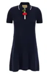 Valentino Crochet Cherry Short-sleeve Polo Mini Dress In Blue