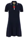 Valentino Crochet Cherry Short-sleeve Polo Mini Dress In Blue