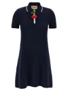 Valentino Crochet Cherry Short-sleeve Polo Mini Dress In Blue
