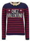 Valentino Knitwear Sweater Asymmetric Neck Design In Blue