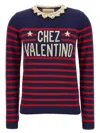 Valentino Knitwear Sweater Asymmetric Neck Design In Blue