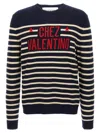 Valentino Chez  Wool Striped Sweater In Black