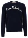 Valentino Logo-embroidered Wool Sweater In Blue
