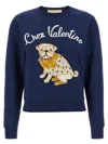 Valentino Dog Design Cotton Sweatshirt In Blue
