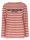 Valentino Striped Cotton Jersey Long Sleeve T-shirt Ivory And Red In Red