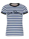 Valentino Womens Striped Embroidered Cotton-jersey T-shirt Avorio Blu In Blue