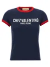 Valentino Crew Neck Cotton T-shirt With Contrast Trim In Blue