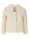 Valentino Garavani White Jacket With Spread Collar And Front Jewel Button In Wool And Silk Woman
