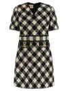 Valentino Vgold Checked Tweed Minidress In Black