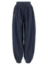 Valentino Tasseled Embroidered Chambray Tapered Pants In Blue