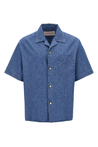 Valentino Denim Shirt Chest Pocket In Blue