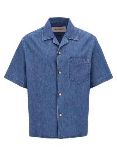 Valentino Denim Shirt Chest Pocket In Blue