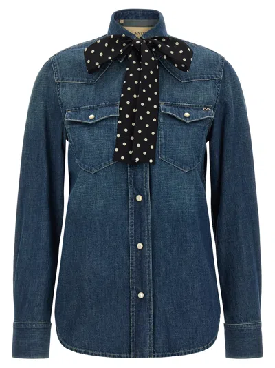 Valentino Denim Long-sleeve Shirt In Blue
