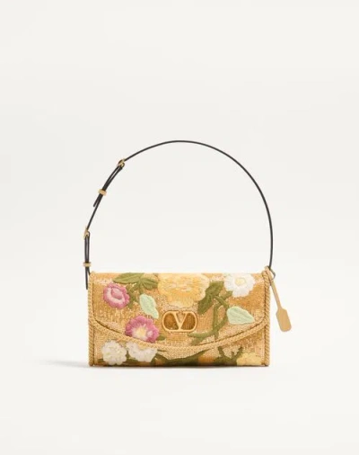 Valentino Garavani Devain Small Embroidered Shoulder Bag Woman Gold/multicolour U In Brown