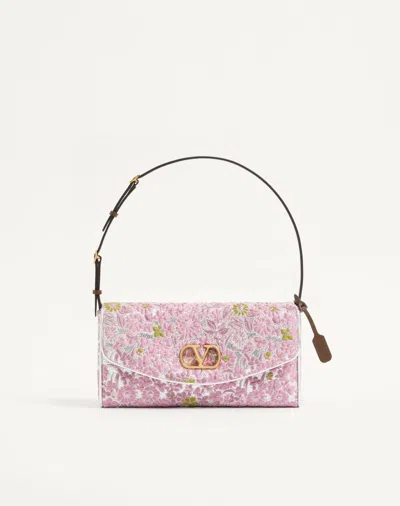 Valentino Garavani Devain Small Shoulder Bag In Jacquard Lurex Fabric Woman Silve In Silver/pink