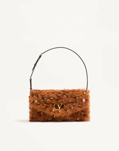 Valentino Garavani Devain Small Shoulder Bag In Lamb Fur With Rhinestones. Woman  In Multi