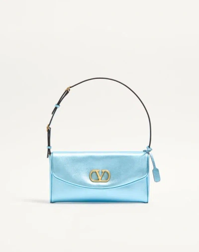 Valentino Garavani Devain Small Shoulder Bag In Laminated Nappa Leather Woman Azu In Blue