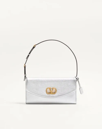 Valentino Garavani Devain Small Shoulder Bag In Laminated Nappa Leather Woman Sil In Silver