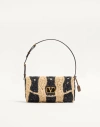 Valentino Garavani  Garavani Devain Small Shoulder Bag In Raffia With Wave Pattern Woman Na In Black