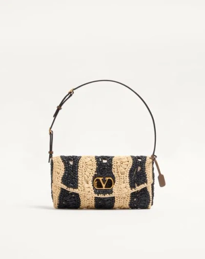 Valentino Garavani Devain Small Shoulder Bag In Raffia With Wave Pattern Woman Na In Black